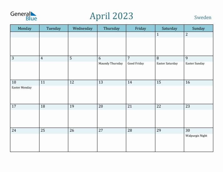 April 2023 Calendar with Holidays