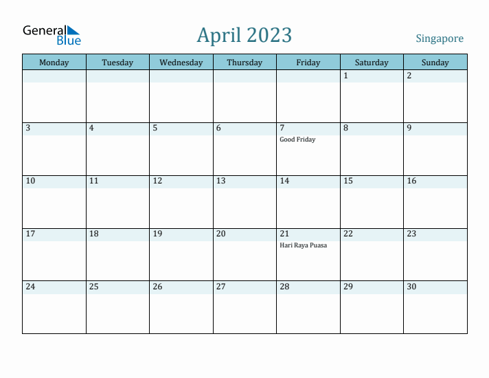 April 2023 Calendar with Holidays