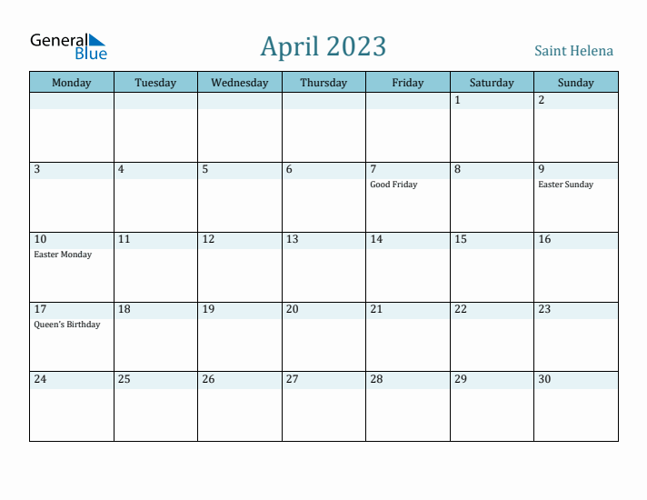 April 2023 Calendar with Holidays