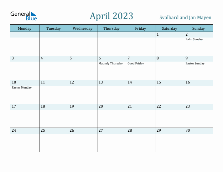 April 2023 Calendar with Holidays