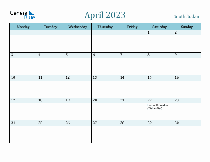 April 2023 Calendar with Holidays