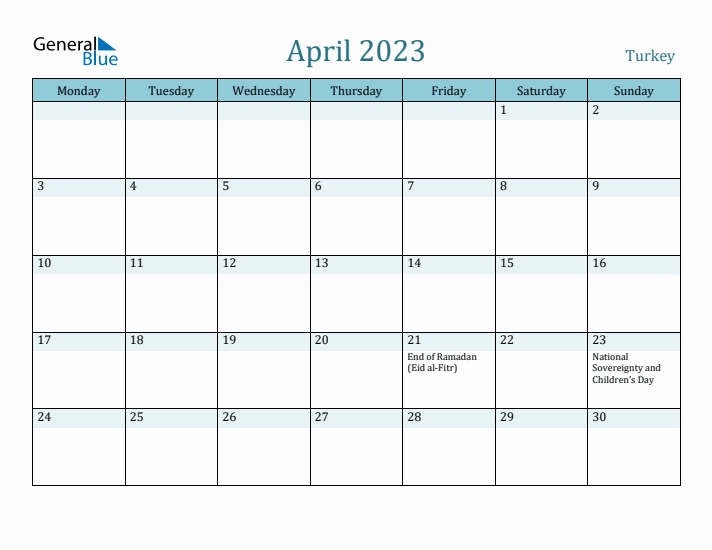 April 2023 Calendar with Holidays