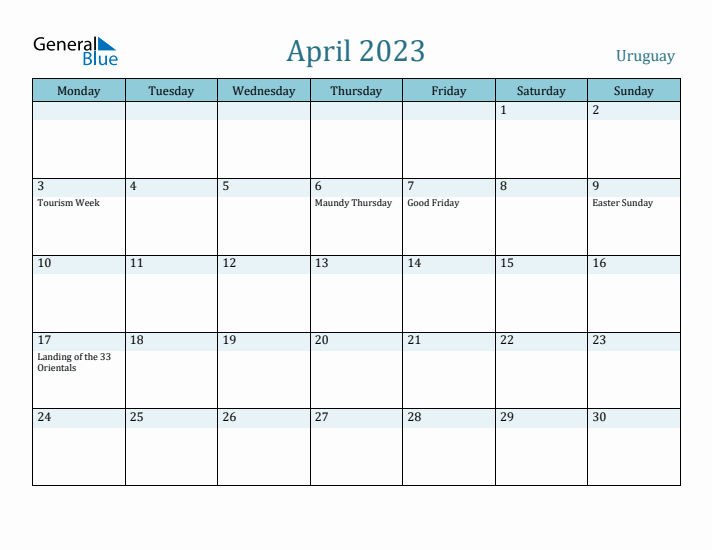 April 2023 Calendar with Holidays