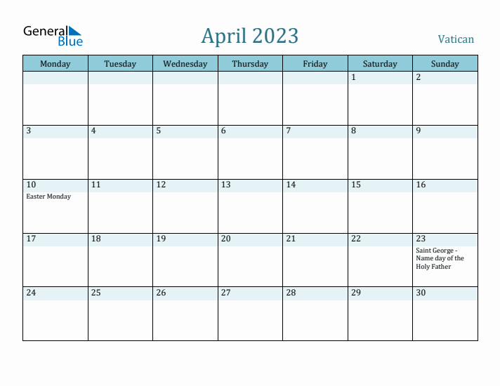 April 2023 Calendar with Holidays