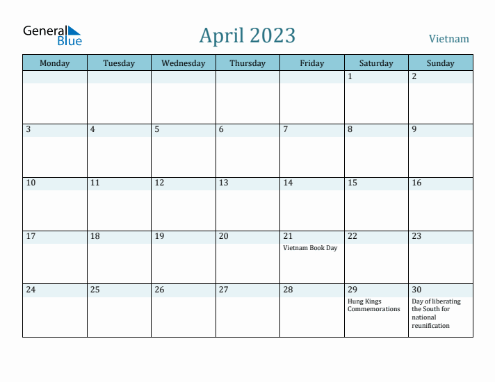 April 2023 Calendar with Holidays