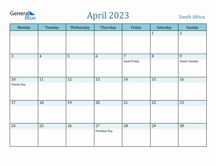 April 2023 Calendar with Holidays