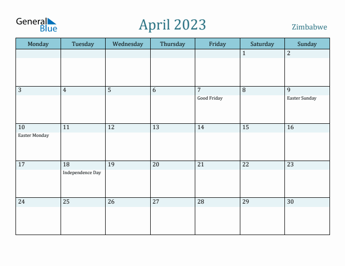 April 2023 Calendar with Holidays