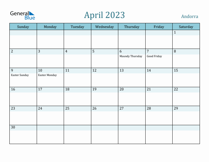 April 2023 Calendar with Holidays