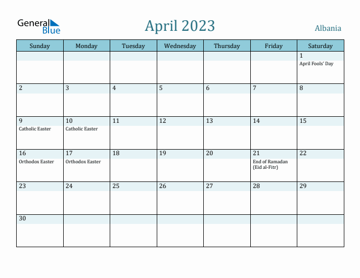 April 2023 Calendar with Holidays