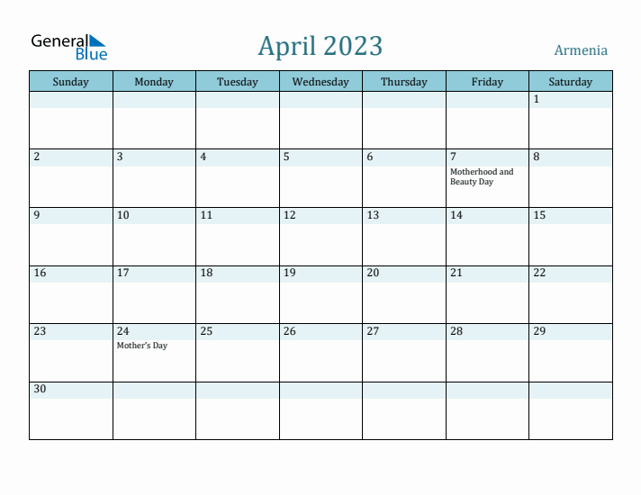 April 2023 Calendar with Holidays