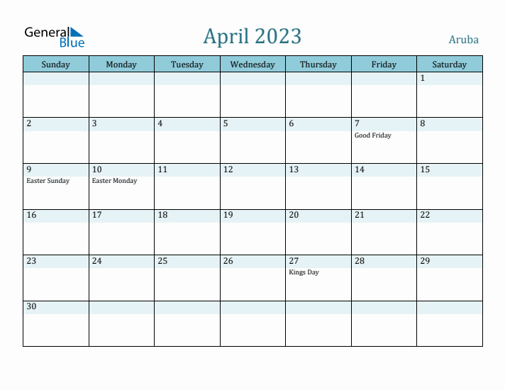 April 2023 Calendar with Holidays