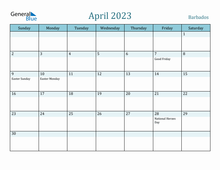 April 2023 Calendar with Holidays