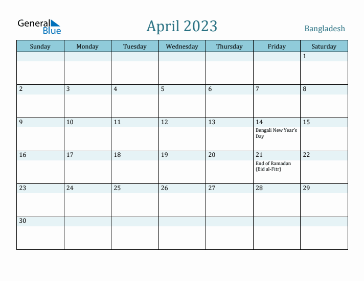 April 2023 Calendar with Holidays