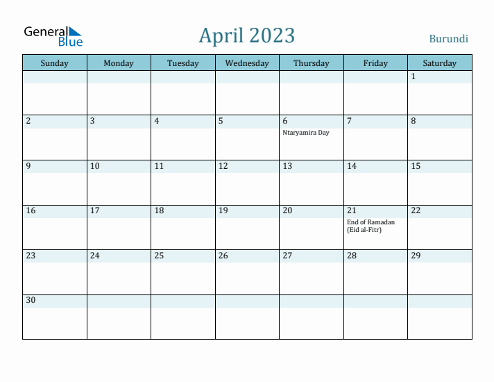 April 2023 Calendar with Holidays