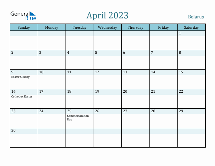 April 2023 Calendar with Holidays