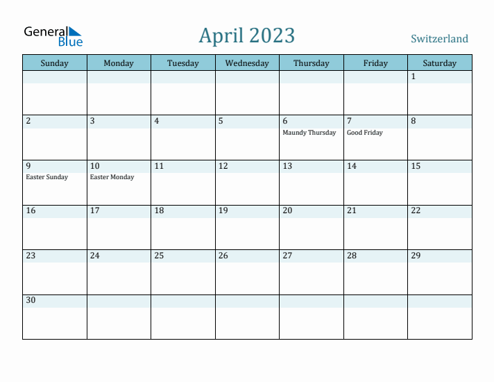 April 2023 Calendar with Holidays