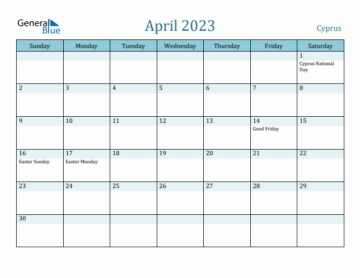 April 2023 Calendar with Holidays