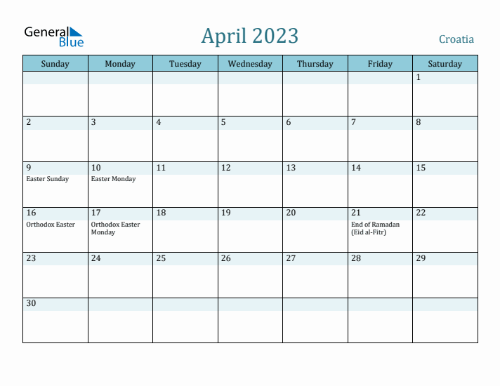 April 2023 Calendar with Holidays