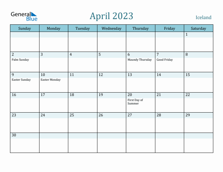 April 2023 Calendar with Holidays