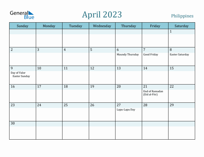 April 2023 Calendar with Holidays