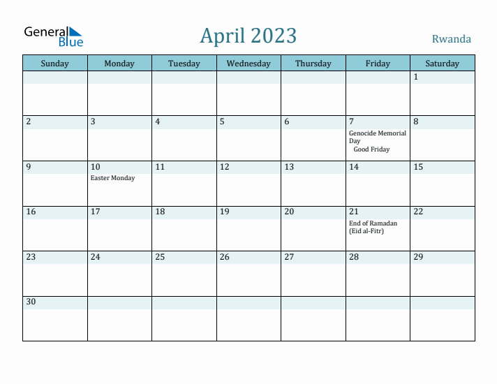 April 2023 Calendar with Holidays