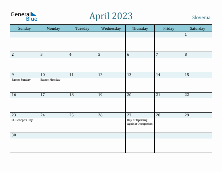 April 2023 Calendar with Holidays