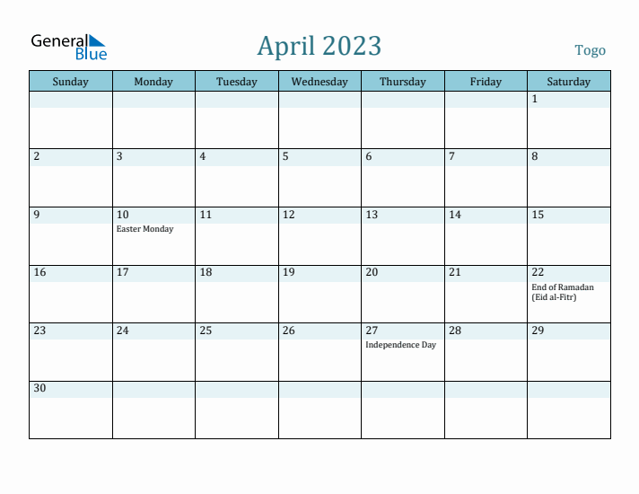 April 2023 Calendar with Holidays