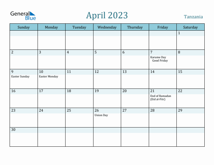 April 2023 Calendar with Holidays