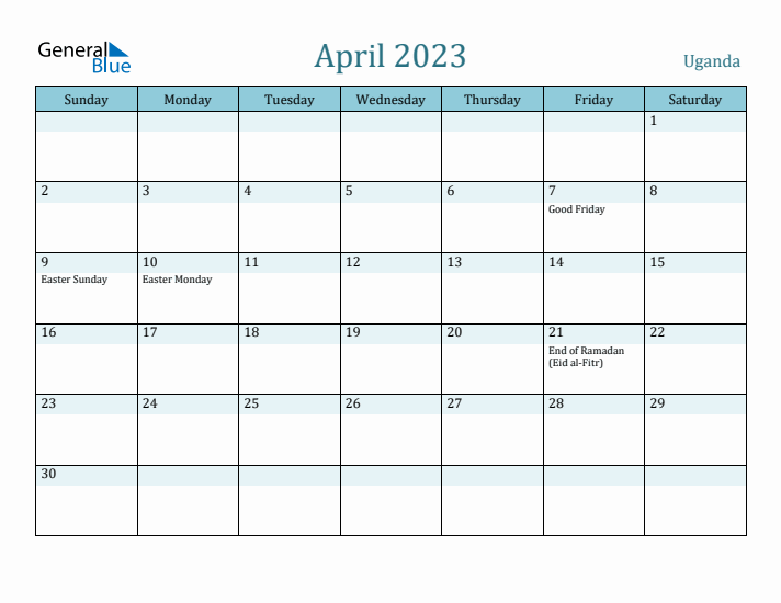 April 2023 Calendar with Holidays