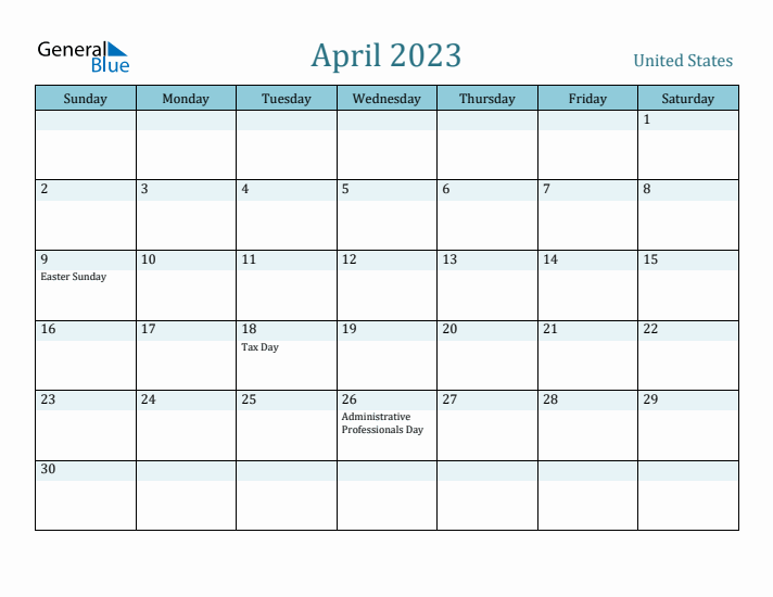 April 2023 Calendar with Holidays