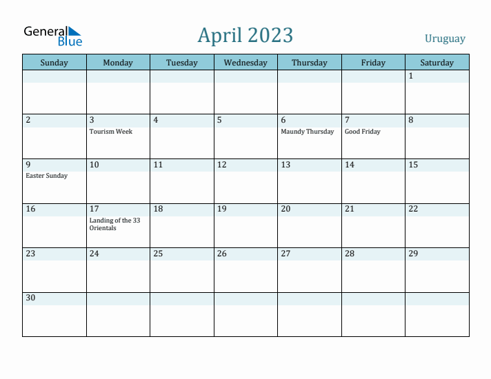 April 2023 Calendar with Holidays