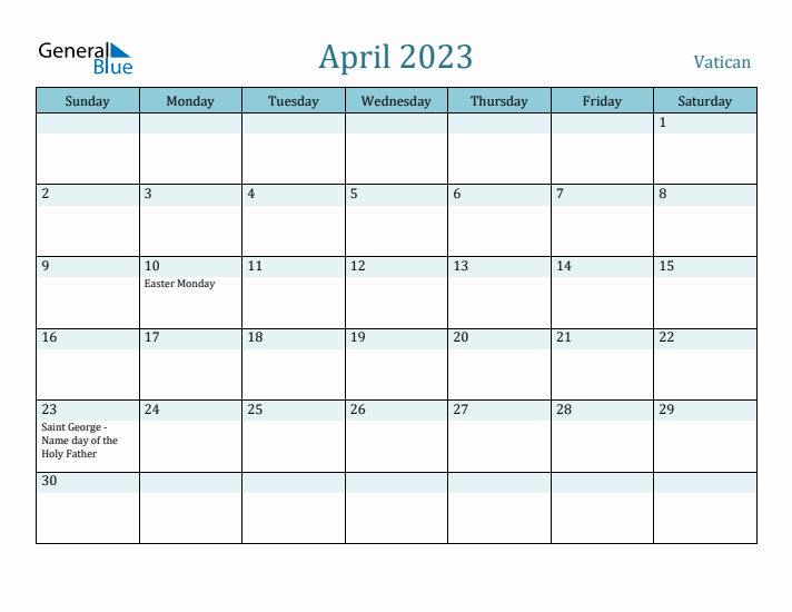 April 2023 Calendar with Holidays