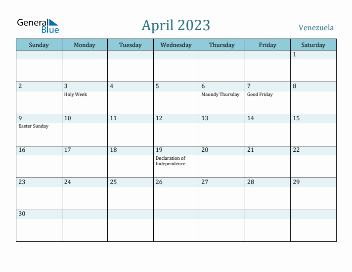 April 2023 Calendar with Holidays