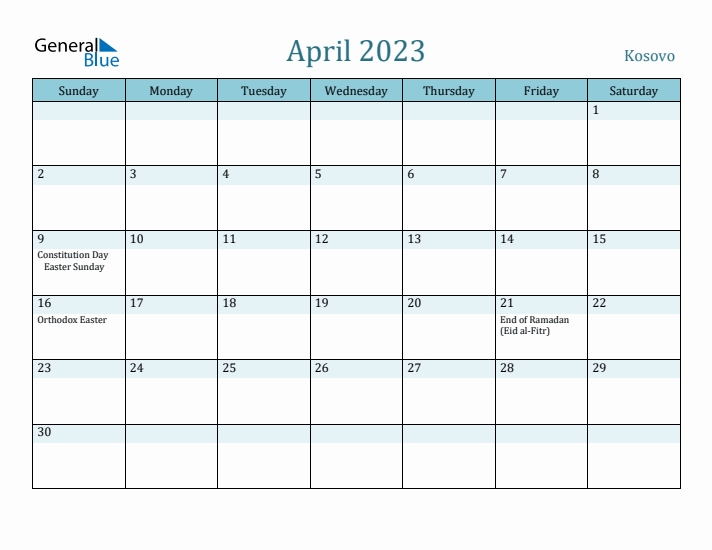 April 2023 Calendar with Holidays