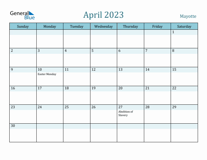 April 2023 Calendar with Holidays