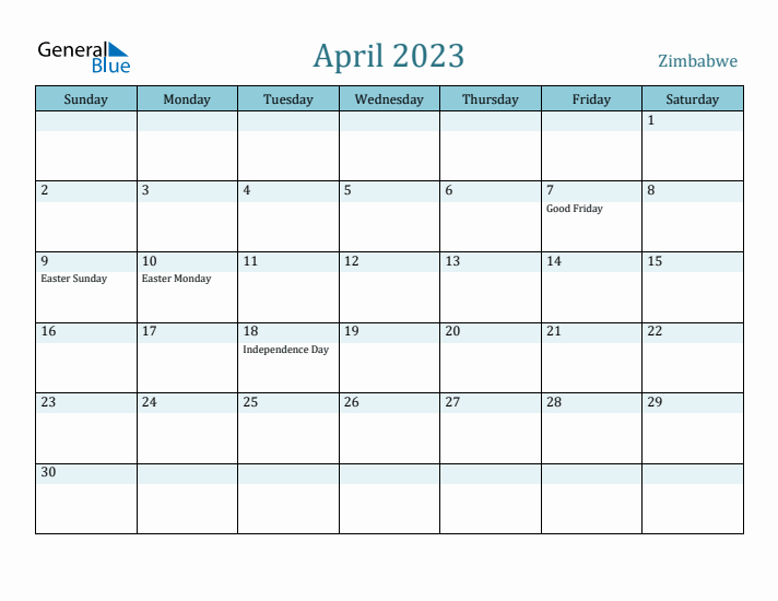 April 2023 Calendar with Holidays