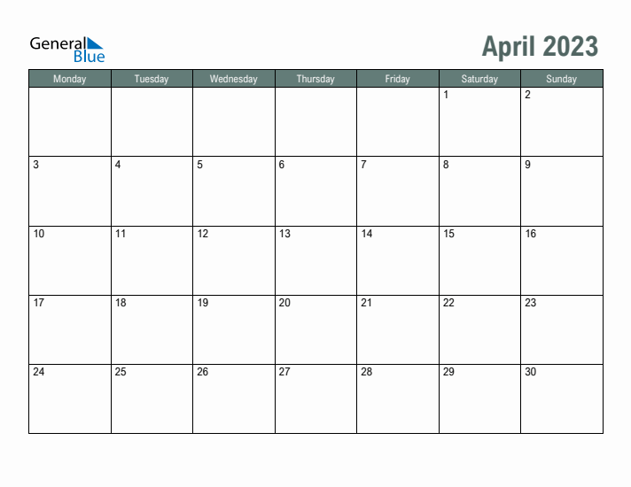 Free Printable April 2023 Calendar