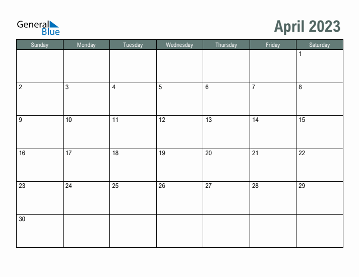 Free Printable April 2023 Calendar