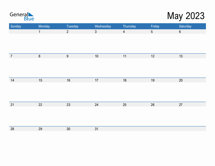 Fillable Calendar for May 2023