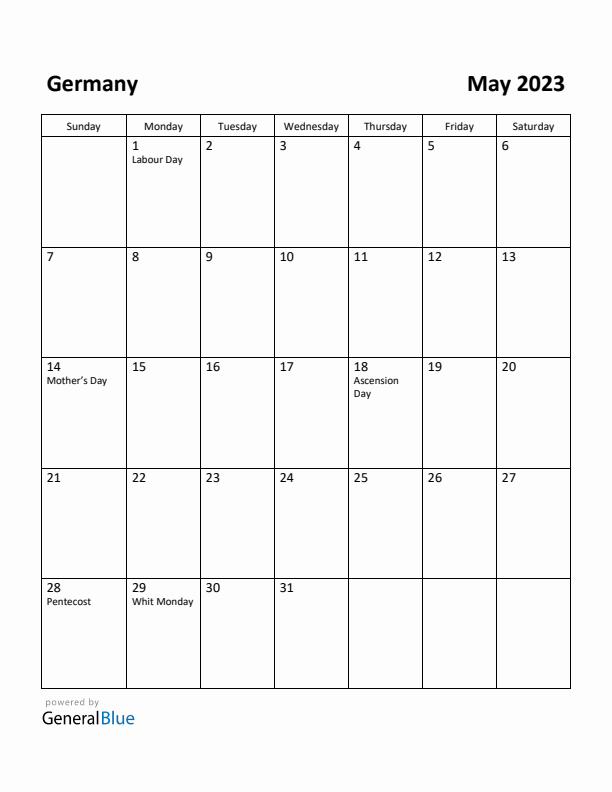 May 2023 Calendar with Germany Holidays