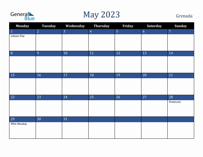 May 2023 Grenada Calendar (Monday Start)