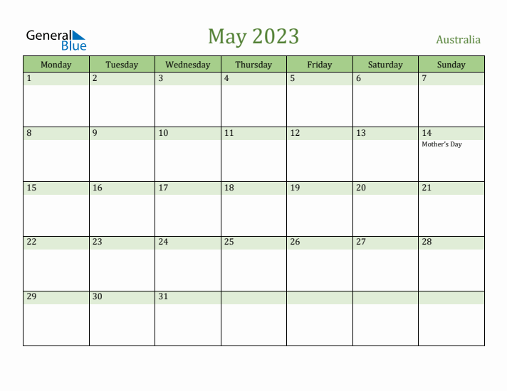 May 2023 Calendar with Australia Holidays