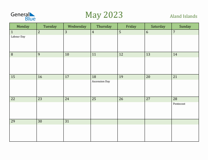 May 2023 Calendar with Aland Islands Holidays