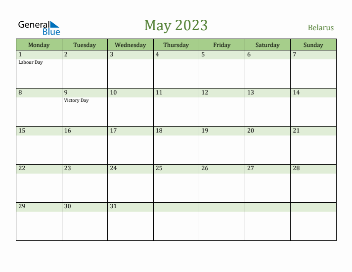 May 2023 Calendar with Belarus Holidays