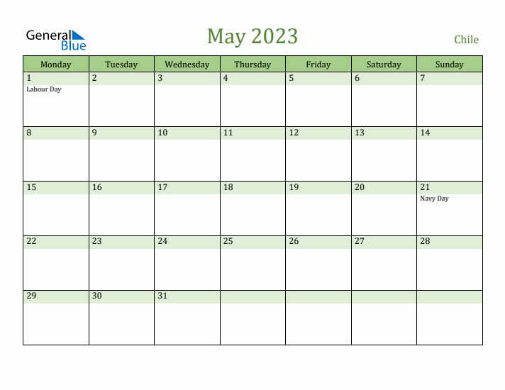 May 2023 Calendar with Chile Holidays