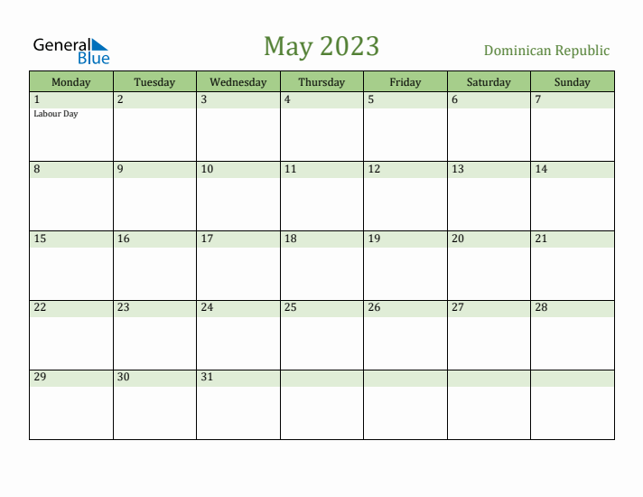 May 2023 Calendar with Dominican Republic Holidays