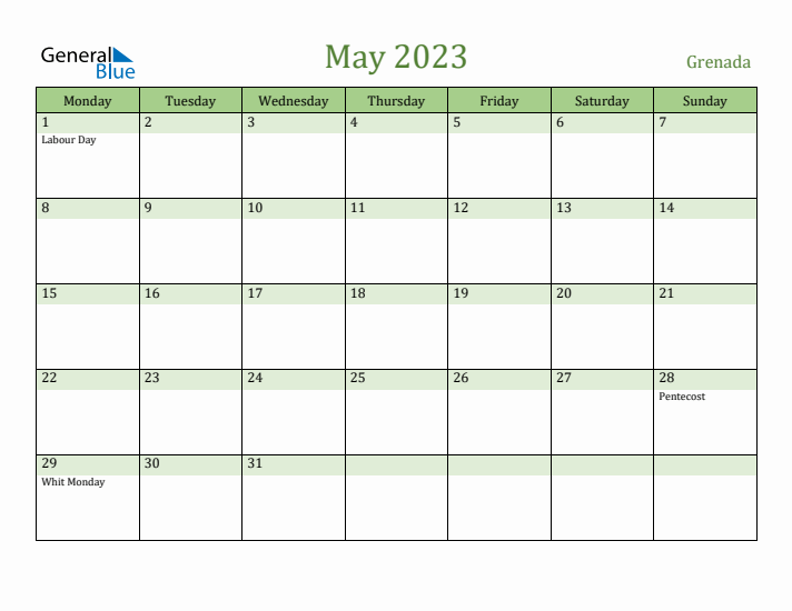 May 2023 Calendar with Grenada Holidays