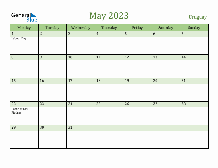 May 2023 Calendar with Uruguay Holidays