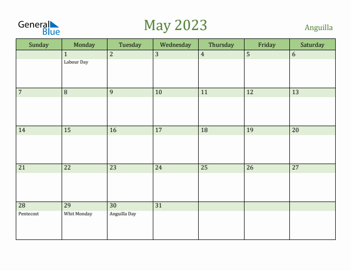 May 2023 Calendar with Anguilla Holidays