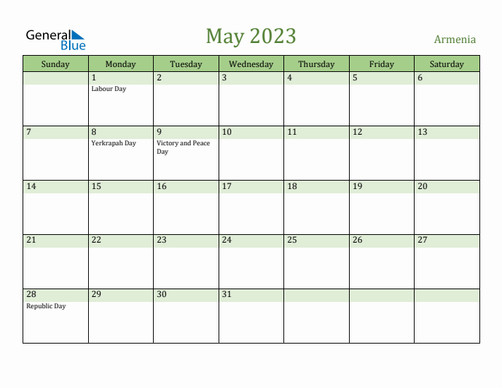 May 2023 Calendar with Armenia Holidays